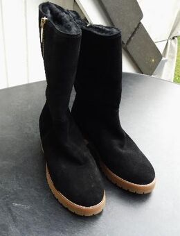Wildleder Damen Stiefel Gr. 36 schwarz Reißverschluss weiches Kunstfell neu 12,- - Flensburg