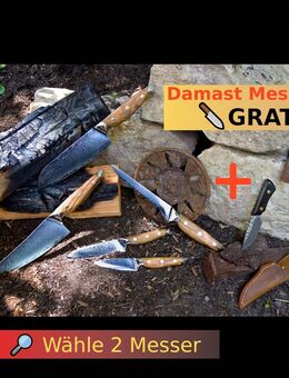 Kaufe 2 Damastmesser => 1 Outdoor - Damastmesser Gratis | Küchenmesser | Olivenholzgriff | Outdoor | Camping | Kochmesser | Santokumesser | Allzweckmesser | Gemüsemesser | Ausbeinmesser | VG10 Edelstahlkern | 67 Lagen Damaststahl - Sinsheim