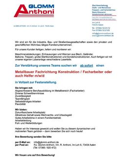 Metallbauer / Facharbeiter / Helfer m/w/d gesucht - Aalen