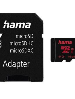 Hama microSD Karte, Memory Pro 4K, +Adapter/Foto, UHS Speed C3 UHS-I 80MB/s Speicherkarte (64 GB, Video Speed Class 30 (V30)/UHS Speed Class 3 (U3), 80 MB/s Lesegeschwindigkeit)