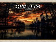 Schönes Holzschild Hamburger Hafen Sonnenuntergang Wandbild 20x30 cm - Hamburg