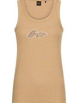 BOSS ORANGE Ripptanktop Ematite Stonebadge Premium Damenmode mit aufgesticktem Logo, glitzernd