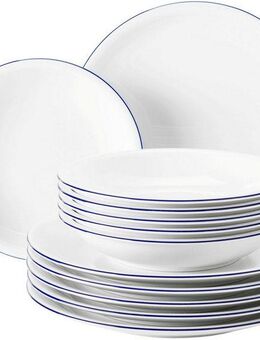 Seltmann Weiden Tafelservice Geschirr-Set, Compact Blaurand, 12 Teile (12-tlg), 6 Personen, Porzellan, Geschirr, Teller Set, Speiseteller, Suppenteller, Made in Germany