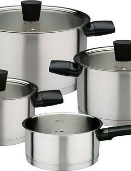 GSW Topf-Set Novero, Edelstahl 18/8 (Set, 7-tlg., je 1 Kochtopf Ø 16/20/24 cm, 1x Stielkasserolle Ø 16 cm), praktischen Literskala, Induktion
