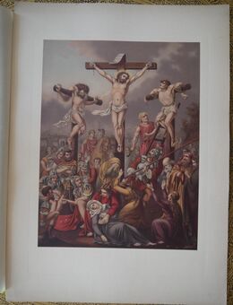 Jesus am Kreuz , Chromolithographie um 1900 , Abbildung 27cm x 21cm ,Religion - Görlitz