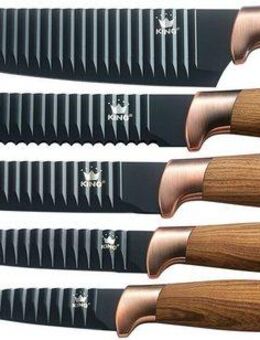 KING Messer-Set Essential (Set, 5-tlg., 5x Messer 20cm, 20cm, 12.5cm 20cm, 8.5cm), Wellenschliff, Griffe in Holzoptik, im Geschenk-Etui