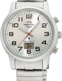 MASTER TIME Funkuhr Super Power MTLA-10820-42M, Armbanduhr, Quarzuhr, Damenuhr, Datum, Leuchtzeiger, Flexband, Zugband