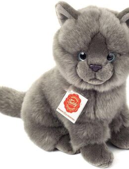 Teddy Hermann® Kuscheltier Kartäuser Katze sitzend grau, 20 cm, zum Teil aus recyceltem Material