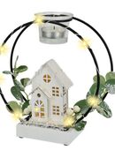 Kunstkranz Teelichthalter Deko-Kranz, I.GE.A., Höhe 20 cm, Mit LED Licht Teelichtkerze Eukalyptus Haus Lichterkette in 00000