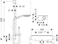 hansgrohe Duschsystem Aufputz 15cm, 3 Strahlarten mit Thermostat und Duschstange 90cm, 3 Strahlart(en), Komplett-Set, Weiß/chrom