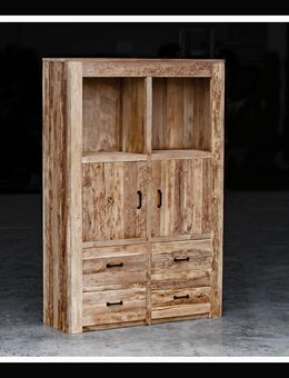 Massiver Teakholz Badezimmer Hochschrank aus recyceltem Altholz Badmöbel Bielefeld Osnabrück Gütersloh Halle Paderborn Brilon Beckum Hagen Wuppertal Wesel Xanten Kleve Emmerich Erwitte Haan - Castrop-Rauxel