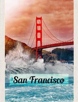 Schönes Holzschild San Francisco Golden Gate Bridge Wellen USA Wandbild 20x30 cm - Berlin