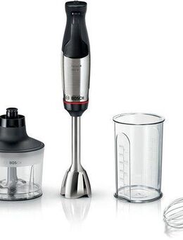 BOSCH Stabmixer ErgoMaster Serie 6 MSM6M633, Zerkleinerer, Kartoffelstampfer, Edelst., 1000 W, Schneebesen, Becher, Metallkuplung, Luftkühlung, 10Jahre Motorgarantie