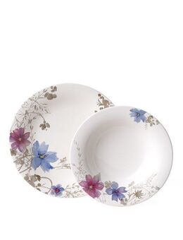 Villeroy & Boch Tafelservice Mariefleur Gris Basic (12-tlg), 6 Personen, Fine China-Porzellan, Made in Germany, Fine China Porzellan