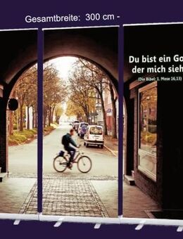 Bestatterbedarf: Roll-Up Display "Radfahrer vor Torbogen" - Trauerfeier-Deko - Wilhelmshaven Zentrum