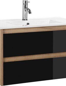 welltime Waschtisch Torun Badezimmerschrank Unterschrank mit Glasfronten und Softclose (Set), Waschplatz mit 2 Schubladen und Waschbecken Breite 80 cm