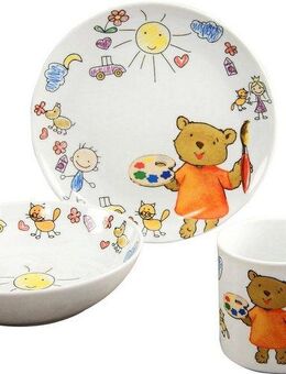 CreaTable Kindergeschirr-Set Teddy (3-tlg), 1 Personen, Porzellan, Made in Europe, 3 Teile, für 1 Person