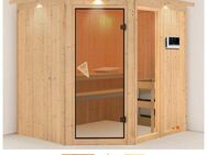 Karibu Sauna Frigga 2, BxTxH: 210 x 184 x 202 cm, 68 mm, (Set) 9-kW-Ofen mit externer Steuerung