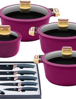KING Topf-Set GOURMET, Aluminiumguss (Set, 14-tlg., je 1 Kochtopf 18/20/24 cm, 1 Stieltopf 16 cm, Messer-Set), Antihaft-Beschichtung, Induktion