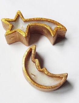 2er-Set Weihnachtskerzen / Kerzen „Mond & Komet“ gold - Weihnachtsdeko - Andernach
