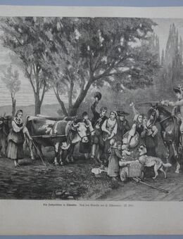 Grafik : Ein Hochzeitsbitter in Schwaben. , Nach dem Gemälde von H. Schaumann ., 1875 , Blatt 37cm x 28cm , Hochzeit ,M33 - Görlitz