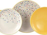 CreaTable Teller-Set Joy, Tellerset 12-tlg. (12-tlg), 4 Personen, Steinzeug, Unregelmäßige bunte Punkte, Gute Laune Geschirr, Frisch, Freundlich