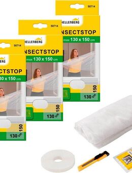 SCHELLENBERG Fliegengitter-Gewebe für Fenster ohne bohren, (Set, 3-St), Insektenschutz mit Klettband, 130 x 150 cm, weiß