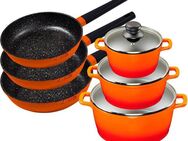 KING Topf-Set Shine Orange, Aluminiumguss (Set, 9-tlg., je 1 Kochtopf mit Deckel 18 /20/24 cm, je 1 Bratpfanne 20/24/28 cm), Induktion