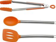 PINTINOX Kochbesteck-Set Pinti Silicone Orange (Set, 3-tlg), (Servierlöffel, Bratenwender, Zange), Edelstahl/Silikon