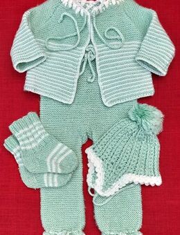 Vintage gestrickte, mehrteilige Baby- Ausfahr Garnitur - unisex- - Niederfischbach