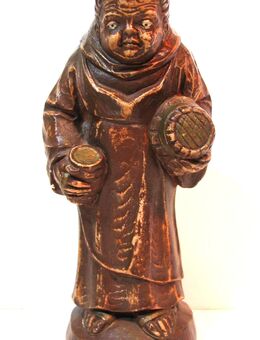 Mönch mit Bierfass und Bierkrug - Figur - Kunststein ? - braun lackiert - Höhe: ca. 17cm - Biebesheim (Rhein)