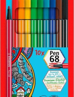 STABILO Filzstift Premium-Filzstift - STABILO Pen 68 - 10er Pack - 10 Farben, Made in Germany