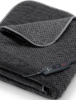 BEURER Heizdecke HD 65 Dark Grey, aus weichem Stoff, Maschinenwaschbar, mit 3 Temperaturstufen & Sicherheitsabschaltung