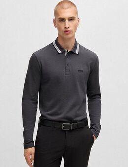 BOSS GREEN Langarm-Poloshirt Plisy mit Streifen am Kragen