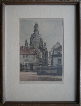 Bild mit Farbradierung , Dresden Malerwinkel mit Frauenkirche ,signiert , vor 1945 - Görlitz