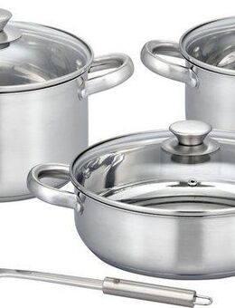 GSW Topf-Set Toronto, Edelstahl (Set, 7-tlg), mehrteiliges Kochtopf-Set aus Edelstahl inkl. praktischer Küchenhelfer