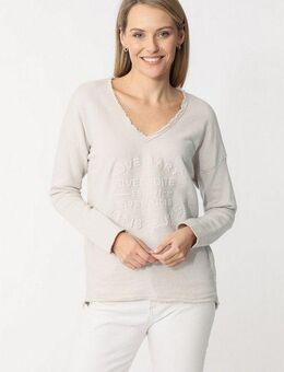Zwillingsherz Sweatshirt ausgefranster V-Ausschnitt, Vintage Look, Langarm
