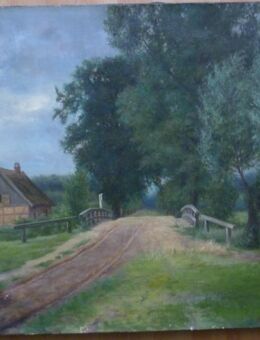 Gemälde Öl Landschaft Haus Brücke Weg Friedrich Lauer (?) 1906 - Berlin