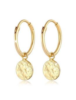 Elli Paar Creolen Creolen Plättchen Coin Organic Look 925 Silber