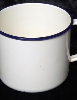 Emaille Milchtopf mit Schnäuzchen, alt, blauer Rand - Gütersloh