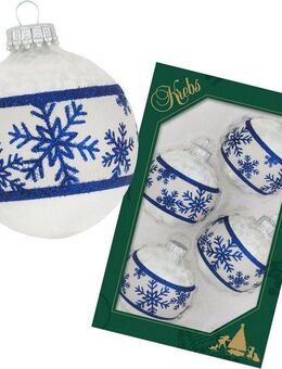 Krebs Glas Lauscha Weihnachtsbaumkugel Schneeflockenband (4 St), Weihnachtsdeko, Christbaumschmuck, Christbaumkugeln aus Glas