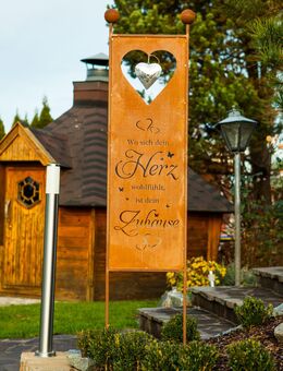 Großer Gartenstecker "Herz Zuhause" Spruchschild Edelrost - Kraftisried