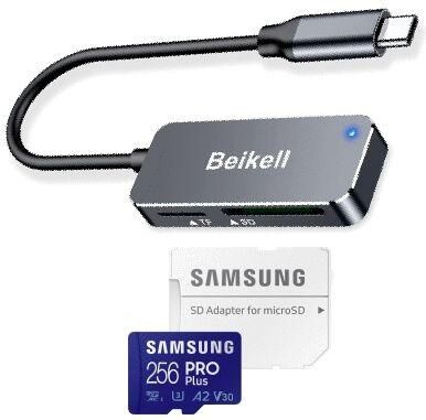 OTG USB 3.0 Typ C, Speicherkartenleser Beikell Dual, MicroSD & SD Laufwerke, Samsung PROPlus MicroSDXC 256GB, inklusive SD-Adapter, mit einer Datenübertragung von bis zu 160MB/s - Fürth