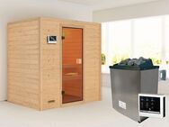 Karibu Sauna "Sonja" mit bronzierter Tür Ofen 9 KW externe Strg modern, BxTxH: 196 x 146 x 198 cm, 38 mm