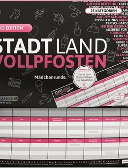 Denkriesen Spiel Stadt Land Vollpfosten, Girls Edition Mädchenrunde A4 Block, Familienspiel, Made in Germany