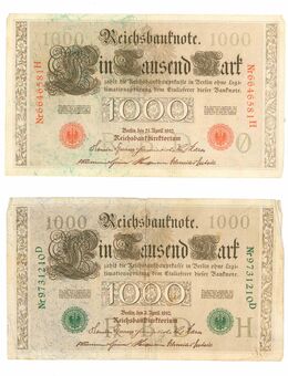 2 Historische Banknoten, 1910, 1000 Mark, Reichsbanknote - Dresden