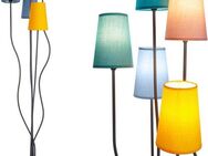 näve Stehlampe Colora, ohne Leuchtmittel, 5flg., E14. Textilschirme je 1x gelb, rose, blau, türkis, oliv