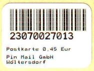PIN Mail Woltersdorf: 13.05.2009, "Notmarke Postkarte", 0,45 EUR, postfrisch - Brandenburg (Havel)