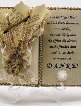 Liebevoll gearbeitetes Dankeschön-Buch mit Buchständer - Pressath Wollau