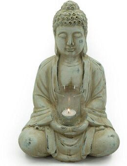 NOOR LIVING Teelichthalter Buddha (1 St), mit Teelichtglas, Höhe 40 cm